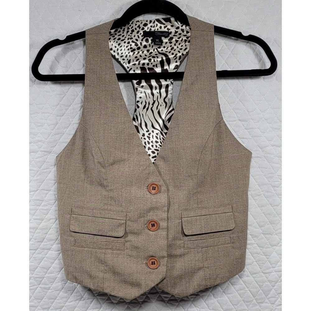 Star City Women's Racerback Vest Three Button Front Adjustable Waist Tan Size M